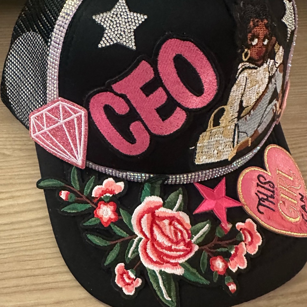 Black and Pink Embroidered Kids Cap